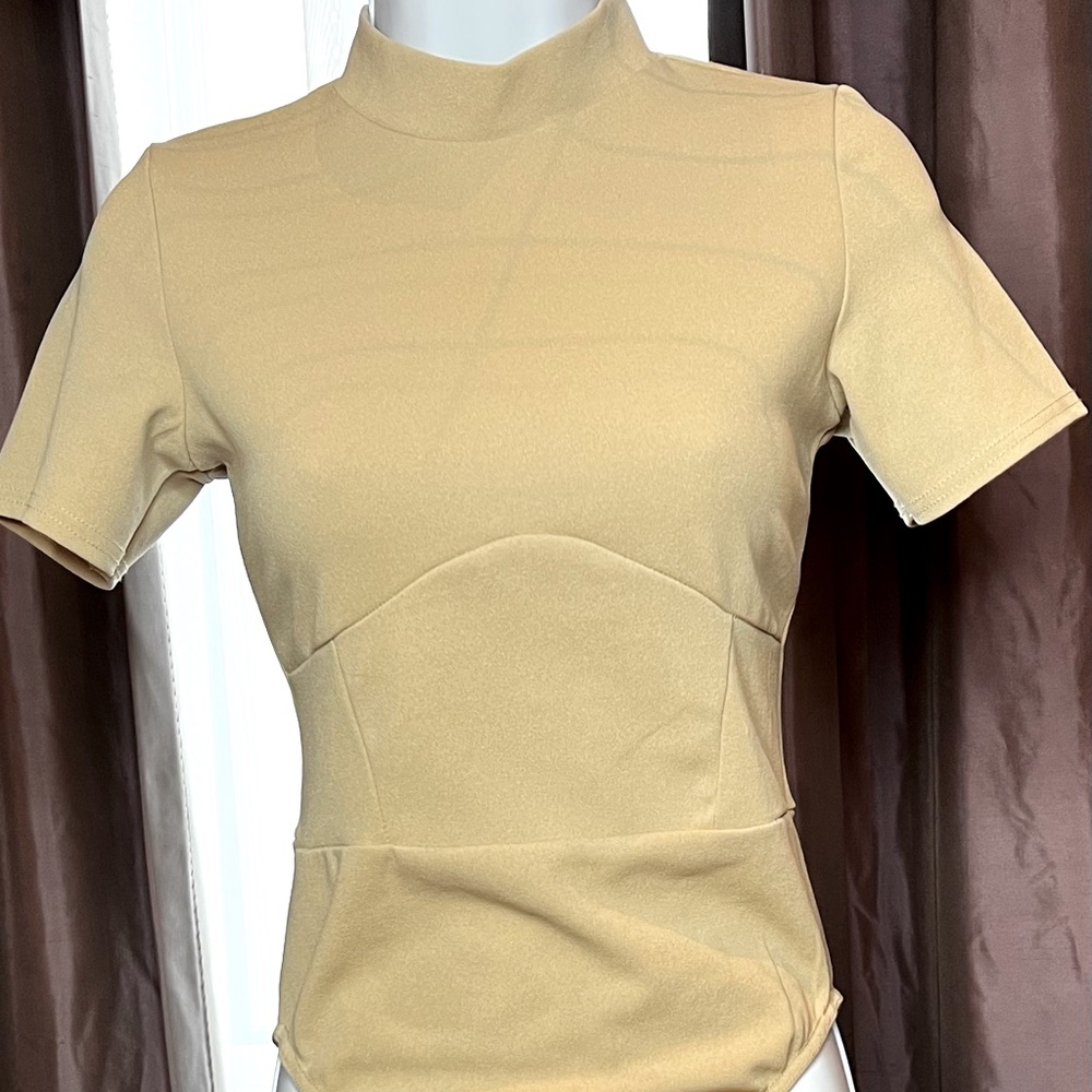 Tan short sleeve bodysuit